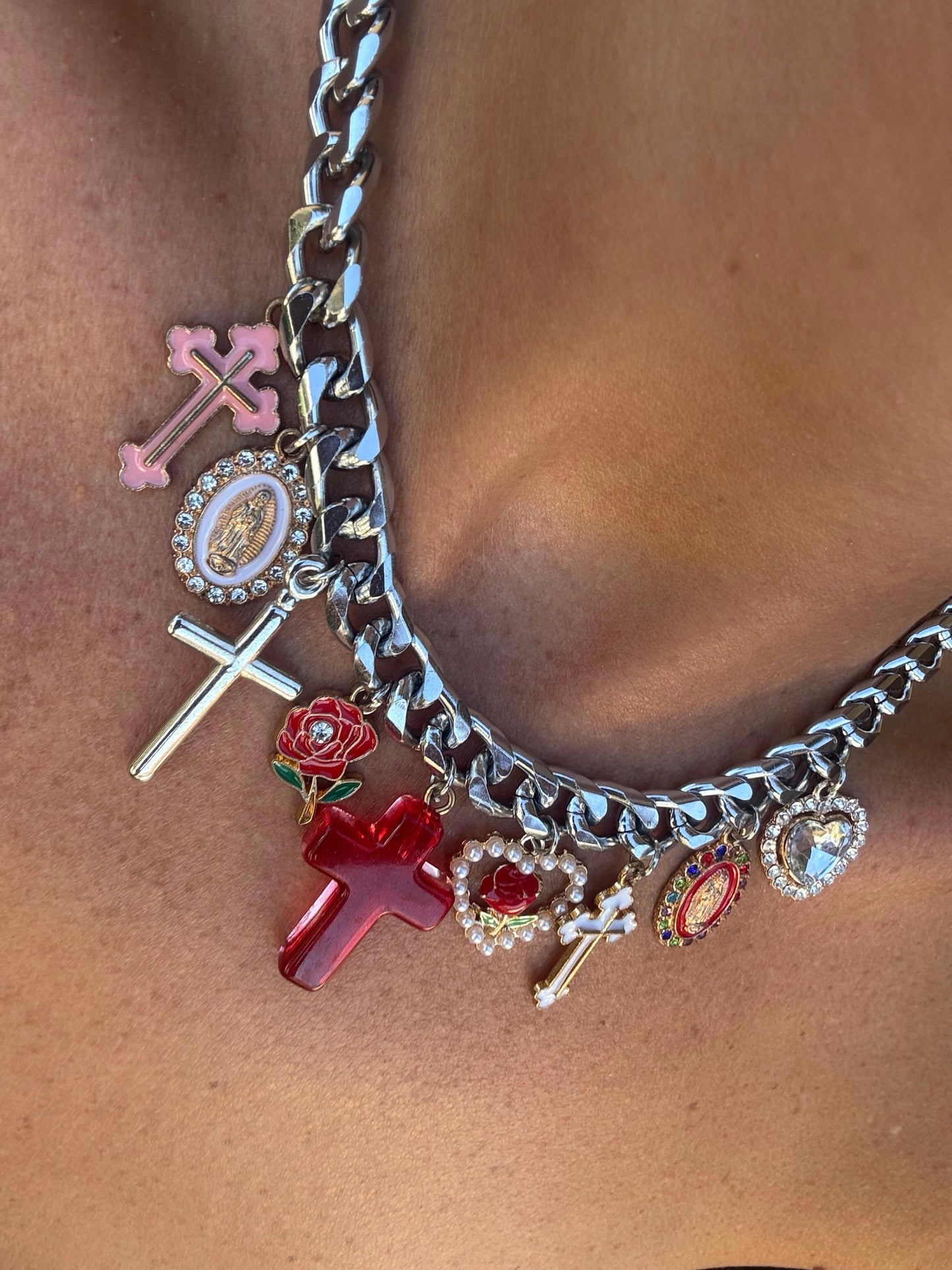 Catena argento con charms roses🌹🥀