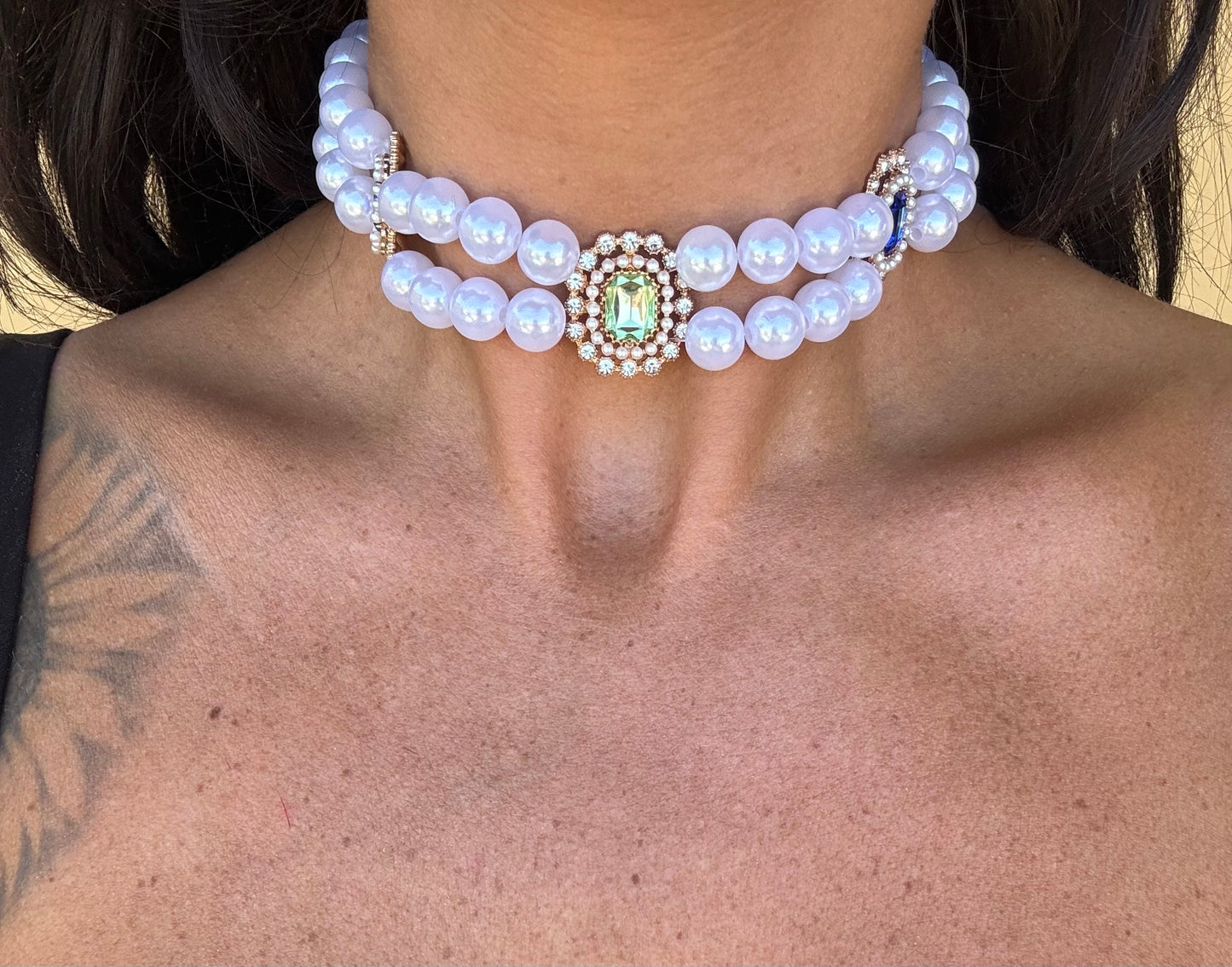 Collarino perle e Gemme Verdi e blu ππ